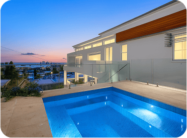 Luxury modern house with swimming pool at sunset, real estate, architectural design, outdoor leisure, premium property, Website Creator.